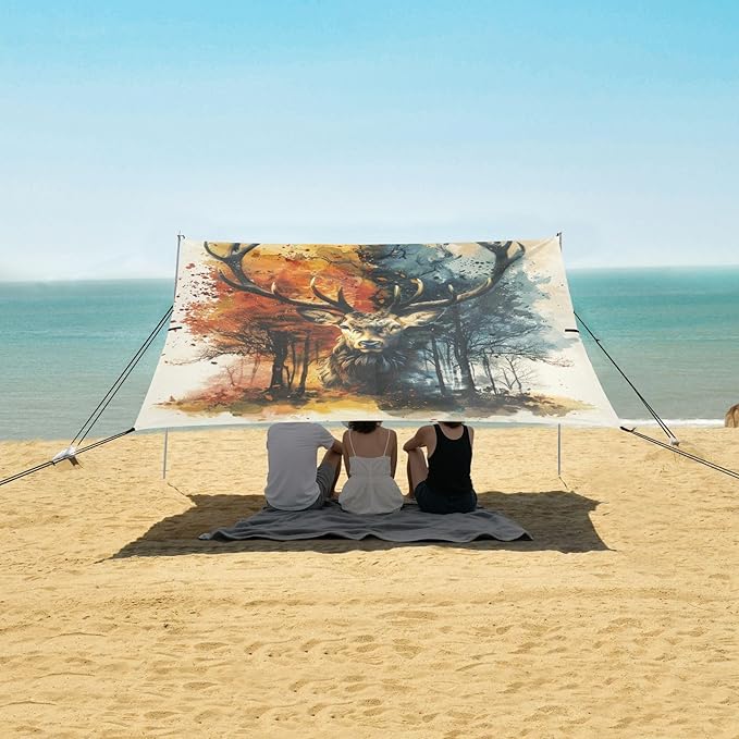 ALAZA Deer with Antlers Autumn Winter Beach Tent Sun Shelter Portable Canopy Sunshade for Outdoor Camping Picnics Backyard Fun 10x9 ft