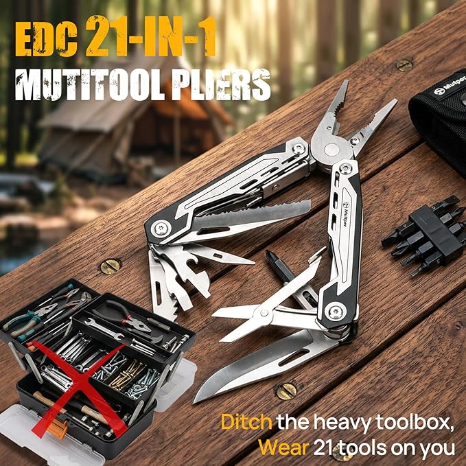 Multper Multitool Pliers MP003AB 21-in-1 Stainless Steel Multi Tool with Pocket Knife Screwdriver Self-locking Pliers for SurvivalOutdoor Camping FishingHiking Simple Repair Gifts for Men