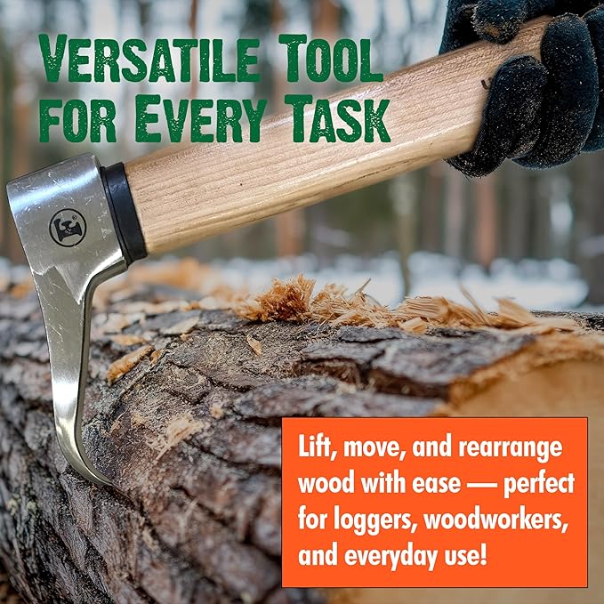 FORESTER Pickaroon Logging Tool | USA Hickory Handle | Hookaroon Logging Tool | Log Roller Tool &amp Forestry Tools for Dragging and Stacking Logs