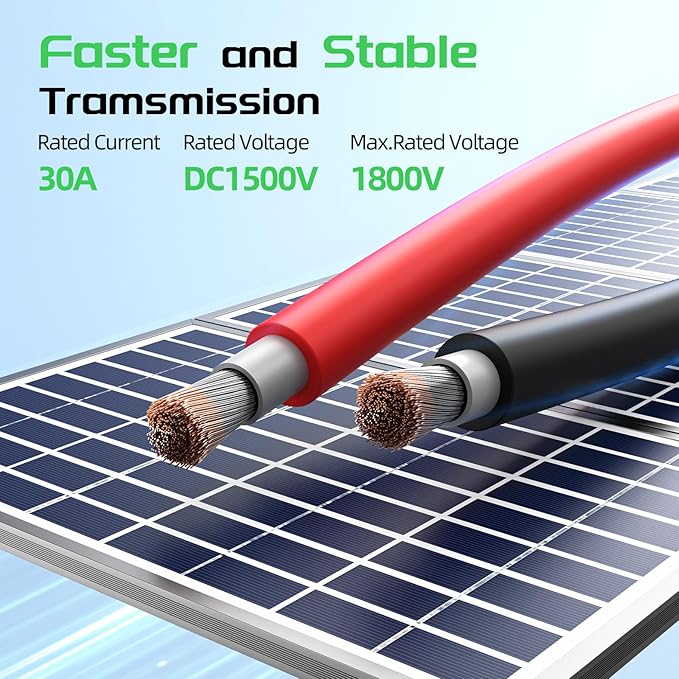 Bateria Power 2x50 Feet Solar Panel Wire 12AWG (4mm²) Tinned Copper Solar Panel Extension Cable PV Wiring for Photovoltaic Solar System Automotive RVs Marine (50FT Red + 50FT Black)