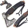 13 Custom Handmade Carbon Steel Real Viking Axe Hatchet Throwing and Camping Axe Birthday Gift for him Leather Wrapped Handle and Leather Sheath (FM 25)