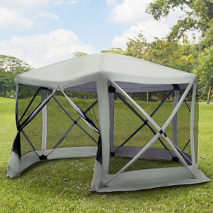 6SidedHexagonPopUpTentBreathableMeshNettingBeigePolyesterDurableMeshNettingWaterResistantEasySetupReinforcedPolesUVResistantPortable100PercentPolyester