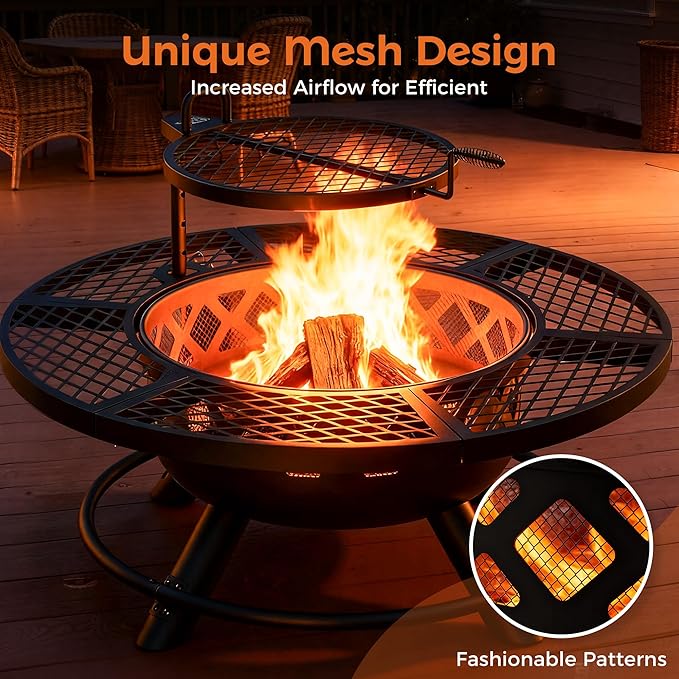 BALI OUTDOORS Fire Pit with Poker 40 inch Outdoor Fire Pit Patio Wood Burning Firepits for Outside with Grill