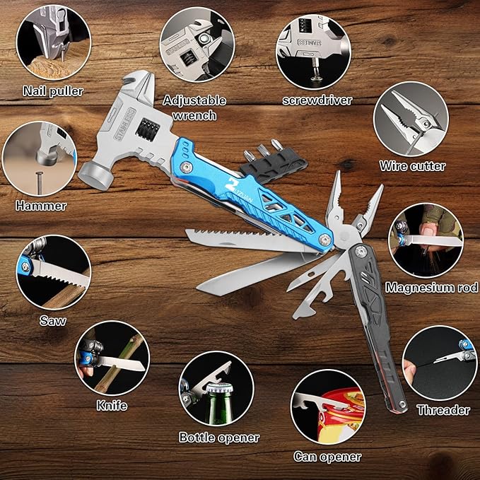 18 in 1 MultitoolBlueProfessional Stainless Steel Multitool Pliers with Replaceable Alloy Steel Blades Wire CuttersBottle OpenerApply to SurvivalCamping &amp Huntingfor Father's Day gift