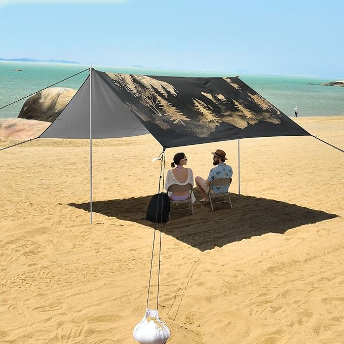 ALAZA Moon Bear in Forest on Black Beach Tent Sun Shelter Portable Canopy Sunshade for Outdoor Camping Picnics Backyard Fun 10x9 ft