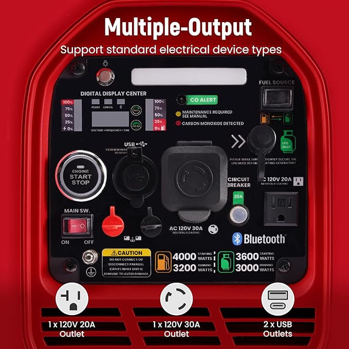 maXpeedingrods 4000 Watt Dual Fuel Inverter Generator with Bluetooth® Control Start and Display RV Ready Electric Start Quiet for Outdoor Camping Home Backup GardenPGMA Compliant