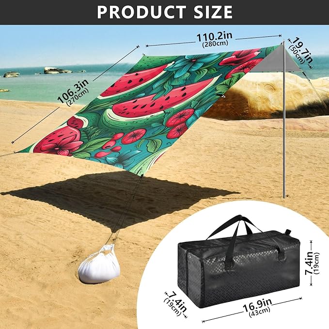 ALAZA Watermelon Hand Drawn Beach Tent Sun Shelter Portable Canopy Sunshade for Outdoor Camping Picnics Backyard Fun 10x9 ft