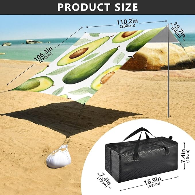 ALAZA Avocado Print Beach Tent Sun Shelter Portable Canopy Sunshade for Outdoor Camping Picnics Backyard Fun 10x9 ft
