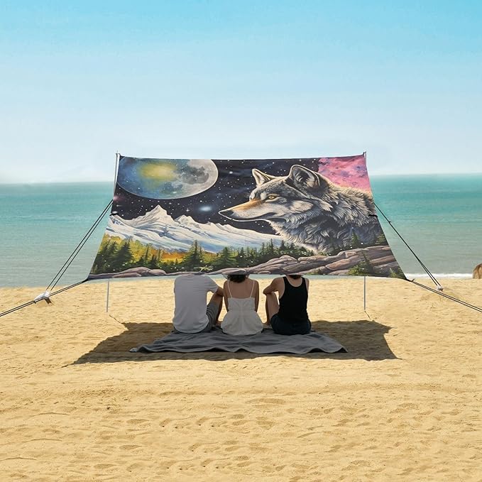 ALAZA Wolf Space Forest Mountains Beach Tent Sun Shelter Portable Canopy Sunshade for Outdoor Camping Picnics Backyard Fun 10x9 ft