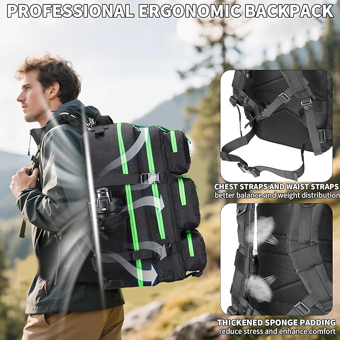 55L Tactical Backpack Heavy Duty Military Rucksack Molle Backpack 3 Day Assault Pack for Work Outdoors