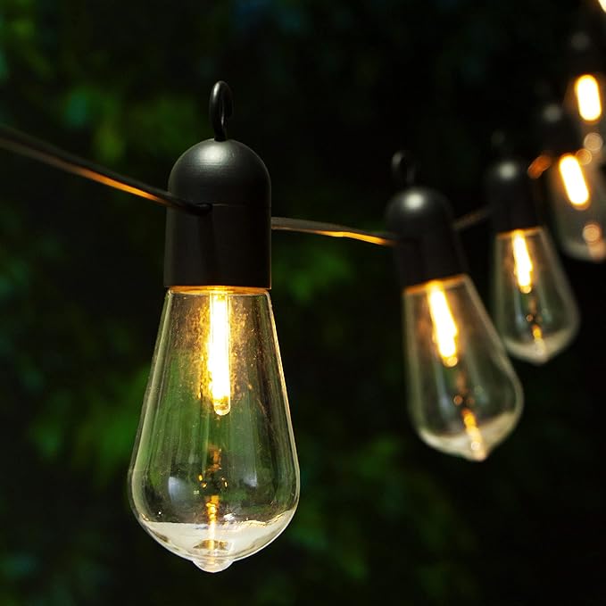 Solar Outdoor String Lights 25FT Patio Lights String Waterproof with 20 Warm White LED Shatterproof ST58 Bulbs Perfect for Garden Backyard Pergola Party Cafe Camping Decoration (25FT)