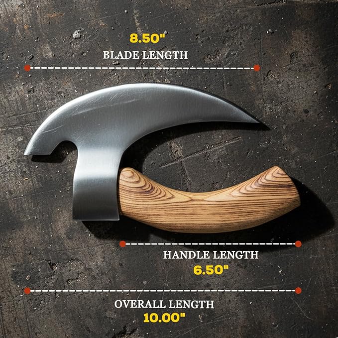 Handmade Ulu Kitchen Mini-Axe Knife Rose Wood Handle Comes with Leather Sheath (6009-P)