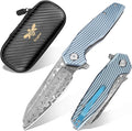 Zingbee Damascus Pocket Knife 3.46 Damascus Steel Blade EDC Pocket Knives &amp Folding Knives for Men Women Blue Non-Slip Handle