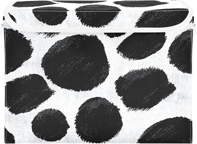 Storage Bins With Lid Stackable Fabric Closet Organizer Clothing Storage Large Boxes For Closet Shelves Bedroom Black White Cow Print