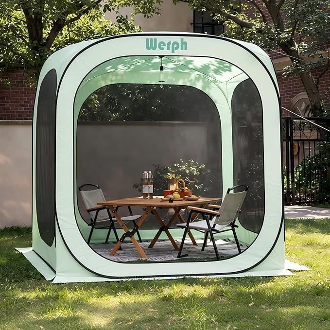 Werph 6x6 Pop Up Screen Tent Mosquito Net Gazebo UV Resistant Roof Waterproof Screen Canopy Quick Setup Outdoor Shelter for Backyard Patio Garden Picnic Camping and Events Green