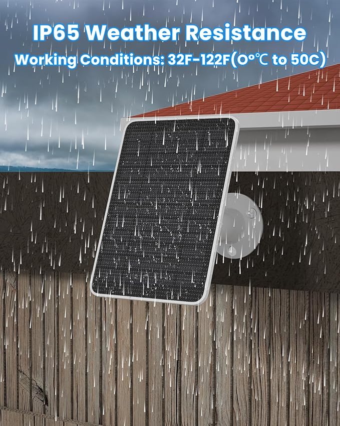 Solar Panel Charger Compatible with Arlo Essential 2K Outdoor(2nd Gen)/Essential XL Camera(2nd Gen)/Essential Spotlight 5W Solar Panel with IP65 Waterproof 10ft Micro USB-C Cable &amp Wall Mount 3