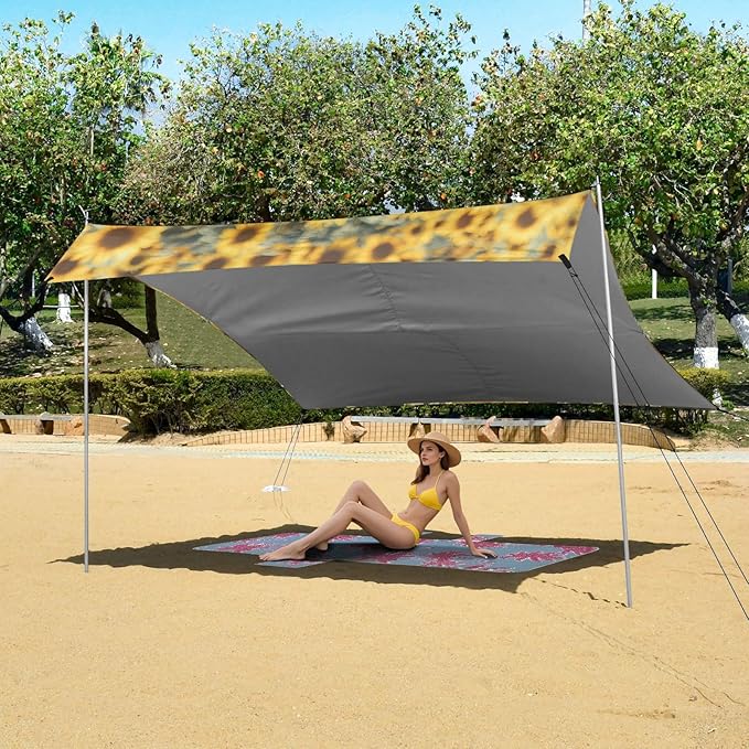 ALAZA Labrador Dog in Sunflower Field Beach Tent Sun Shelter Portable Canopy Sunshade for Outdoor Camping Picnics Backyard Fun 10x9 ft