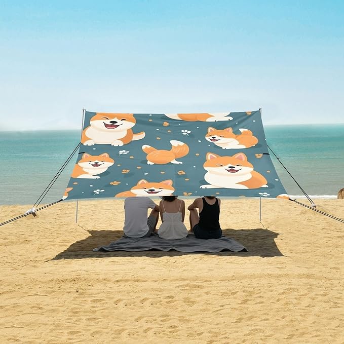 ALAZA Cartoon Happy Dog Beach Tent Sun Shelter Portable Canopy Sunshade for Outdoor Camping Picnics Backyard Fun 10x9 ft