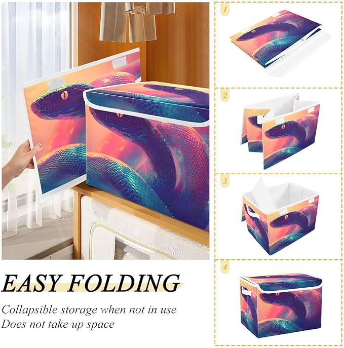 Storage Cube with Lid Surreal Snake Print 16.5×12.6×11.8 IN Collapsible Large Capacity Foldable Storage Basket Bin Organizer