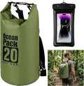 kullder Waterproof Backpack 20L Army Green Roll Top Water Proof Dry Bag Heavy Duty Floating Dry Bag for Kayaking Ship Camping Hiking Backpack with IPX8 Waterproof Phone Pouch-Black 7