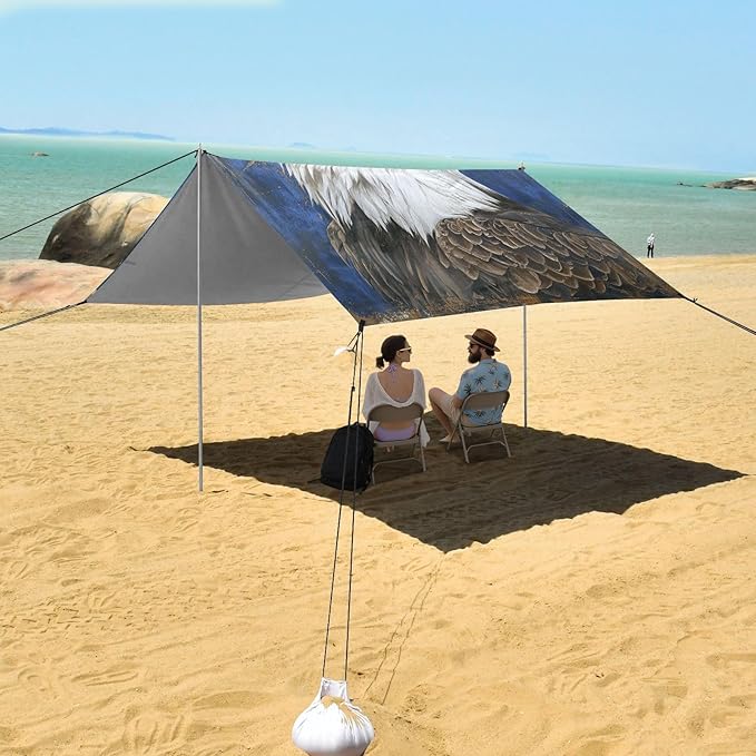 ALAZA American Bald Eagles on Blue Beach Tent Sun Shelter Portable Canopy Sunshade for Outdoor Camping Picnics Backyard Fun 10x9 ft