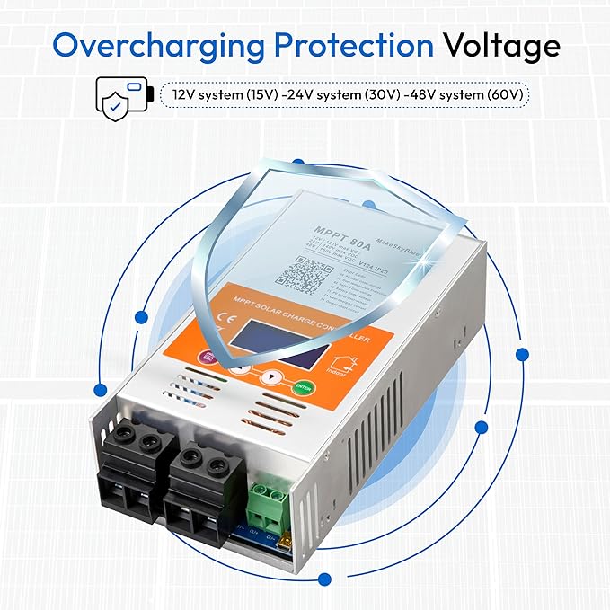 Upgraded V124 80A MPPT Solar Charge Controller 12V/24V/48V AutoMax 160V PV Input LCD Display Compatible with Lithium LiFePO4 AGM Gel Lead-Acid Batteries