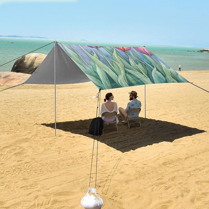 ALAZA Watercolor Beatiful Tulips Beach Tent Sun Shelter Portable Canopy Sunshade for Outdoor Camping Picnics Backyard Fun 10x9 ft
