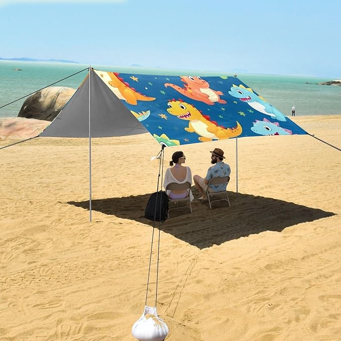 ALAZA Cute Colorful Dinosaur Star Beach Tent Sun Shelter Portable Canopy Sunshade for Outdoor Camping Picnics Backyard Fun 10x9 ft