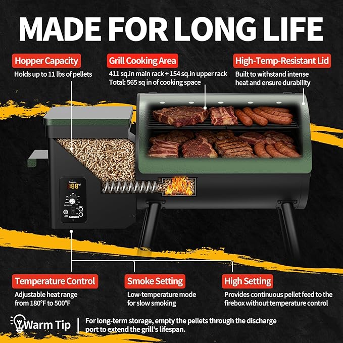 DAMNISS Pellet Smoker Grill Combo 565 SQ.IN Cooking Area with PID Temperature Control (180-450°F) Electric BBQ Meat Grills &amp Smokers Patio Backyard for Roast Outdoor