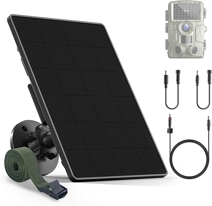 Trail Camera Solar Panel6W Solar Battery Charger Kit 6V/2A 9V/1.5A 12V/1A with 6000mAh Battery for Hunting CameraIP65 Waterproof Hunting Accessory1.7/2.1/1.35mm DC Connectors for Trail Cam