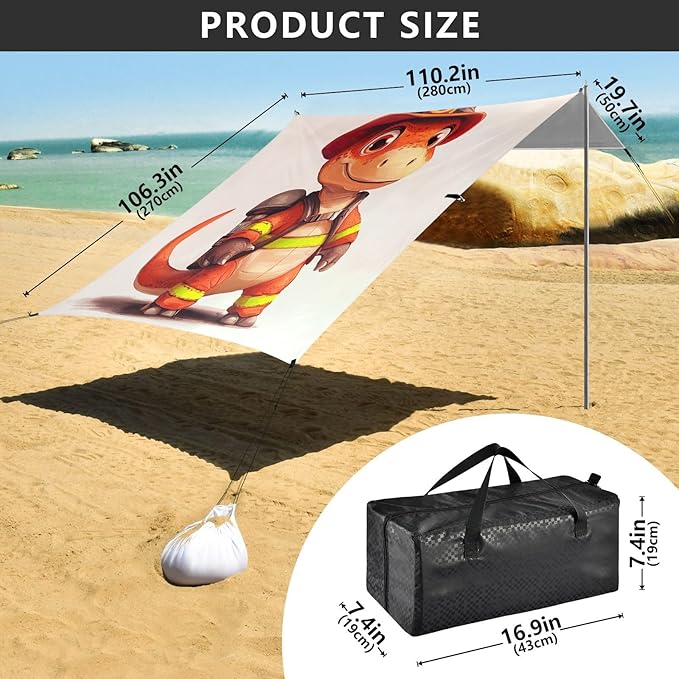 ALAZA Fire Fighter Dinosaur Beach Tent Sun Shelter Portable Canopy Sunshade for Outdoor Camping Picnics Backyard Fun 10x9 ft