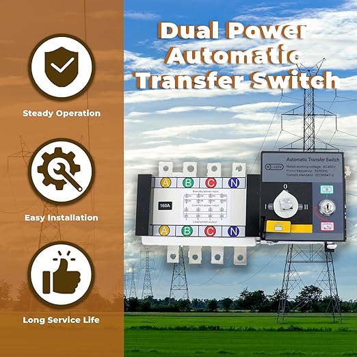 kimllier Dual Power Automatic Transfer Switch 4P ATS 160A 110V 220V Automatic Transfer AC Generator