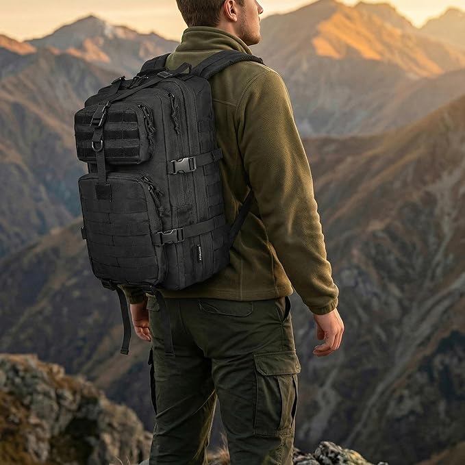 40L Military Tactical Backpack for Men Tactical Laptop Backpack with Molle Waterproof Army 3 Days Assault Pack &amp Bug Out Bag for Hiking (09-Black)