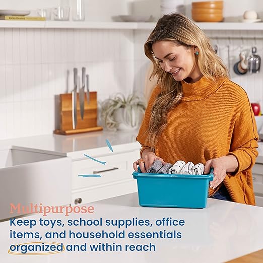 ECR4Kids Scoop Front Storage Bins Multipurpose Organization Turquoise 10-Piece