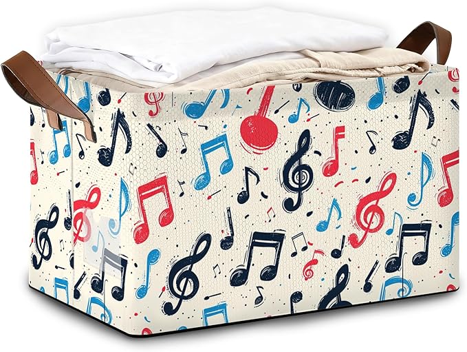 32L Large Storage Bins with Handles Basket Organizer for Shelves Closet Books Laundry &amp Home Decor (Musical Note)