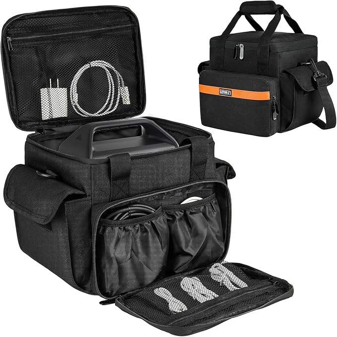 Carrying Case Compatible with Jackery Explorer 240/300/160/GOLABS R300/Anker 521 Portable Power StationWaterproof Travel Storage Bag with Multiple Pockets for Charging Cable and Accessories(Bag Only)
