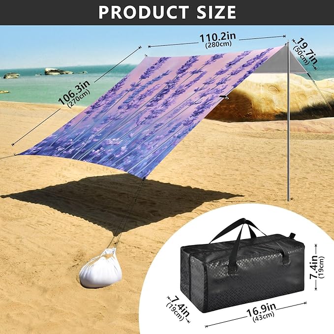 ALAZA Retro Lavender Art Beach Tent Sun Shelter Portable Canopy Sunshade for Outdoor Camping Picnics Backyard Fun 10x9 ft