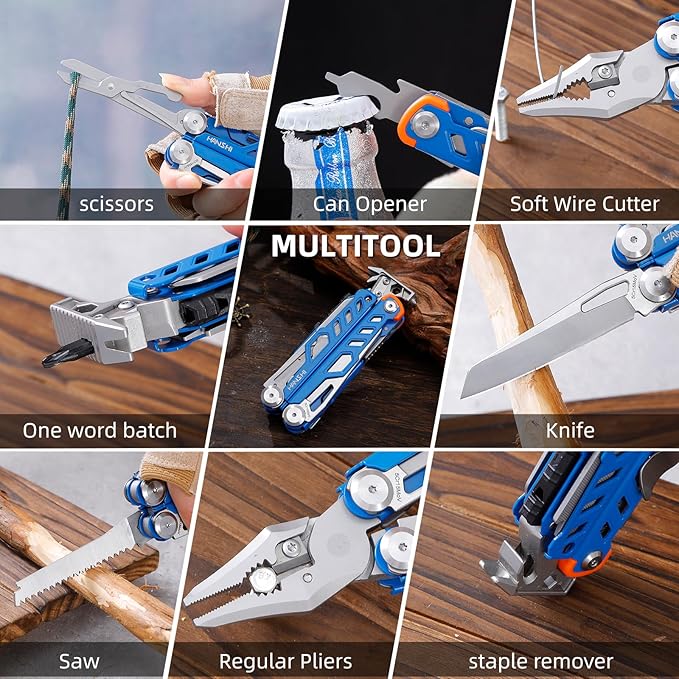 HANSHI Multitool Pliers 22-in-1 YG10 Tungsten Steel Multi Tool with ScissorsReplaceable Wire Cutters Flint Window Breaker Back ClipIdeal for Camping Survival and Gift(Blue)