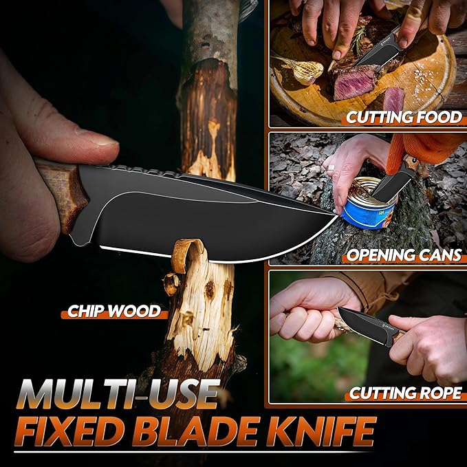 Dragon Creek Fixed Blade Knife - D2 Steel Small Pocket Knife with Adjustable Kydex Sheath for Survival Camping Hiking Birthday Gift Men Brown