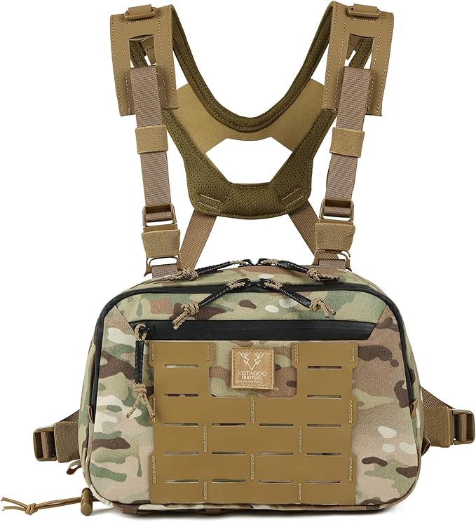 Tactical Chest Rig Bag 3L Utility Hypalon Molle Chest Rig With Map Pocket 500D Cordura Chest Bag for Hunting Workouts (Multicam)