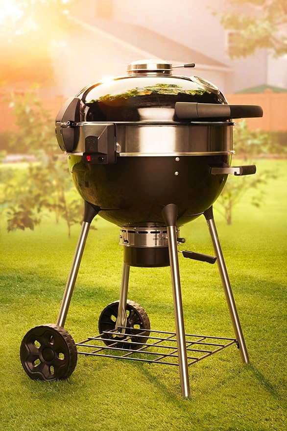 Napoleon NK18 Premium Charcoal Kettle Grill Black Porcelain-Enameled Lid and Bowl Chrome-Plated Cooking Grid