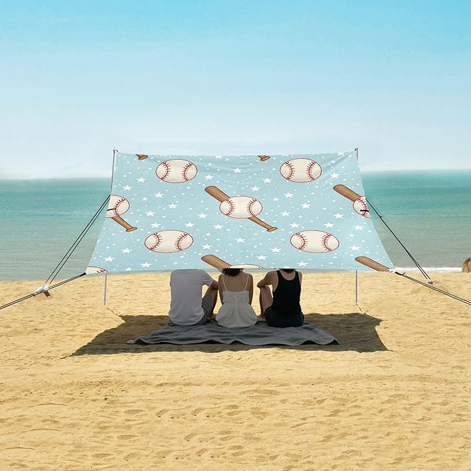 xigua Baseball Beach Tent Sun Shelter with Carrying Bag - Silver Coated Oxford Fabric Beach Canopy for Beach Camping Fishing - Includes Windproof Ropes Sandbags &amp Stakes