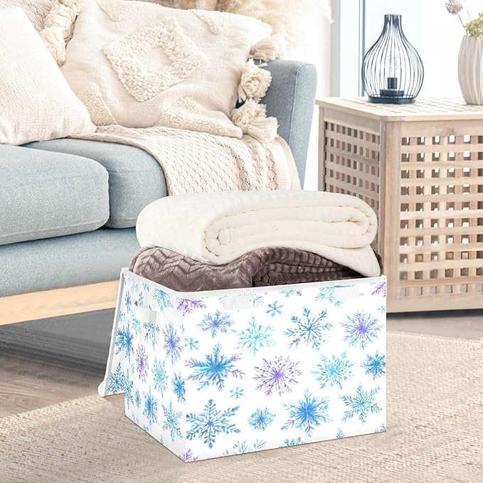 Christmas Baskets Collapsible Storage Bins with Lids Blue Purple Snowflakes A Storage Boxes Clothes Baskets for Organizing