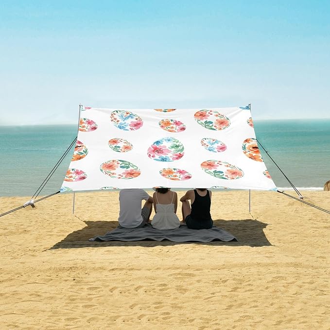 xigua Easter Egg Beach Tent Sun Shelter with Carrying Bag - Silver Coated Oxford Fabric Beach Canopy for Beach Camping Fishing - Includes Windproof Ropes Sandbags &amp Stakes