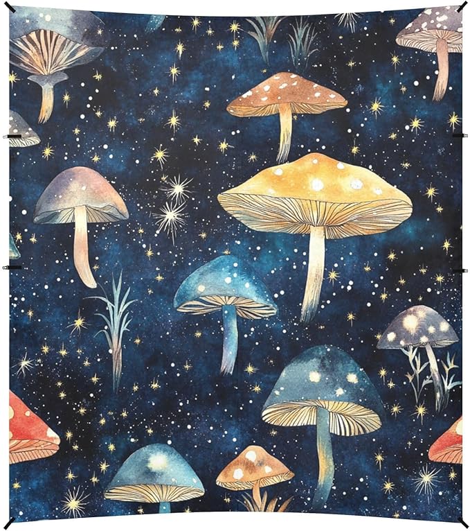 ALAZA Mushroom Art Starry Night Galaxy Beach Tent Sun Shelter Portable Canopy Sunshade for Outdoor Camping Picnics Backyard Fun 10x9 ft