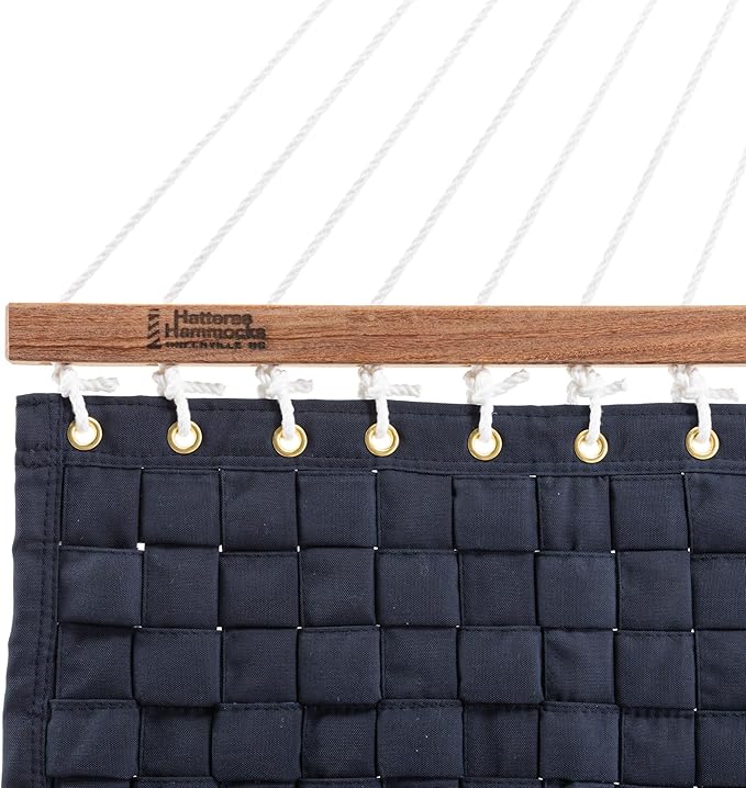 Hatteras Hammocks Navy Soft Weave Hammock with Free Extension Chains &amp Tree Hooks Accommodates 2 People 450 LB Weight Capacity 13 ft. x 55 in.
