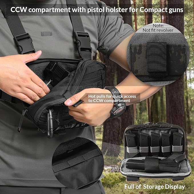Tactical Chest Pack EDC Chest Bag 2L Utility Molle Chest Rig Pouch with CCW Compartment Adjustable Strap Outdoor