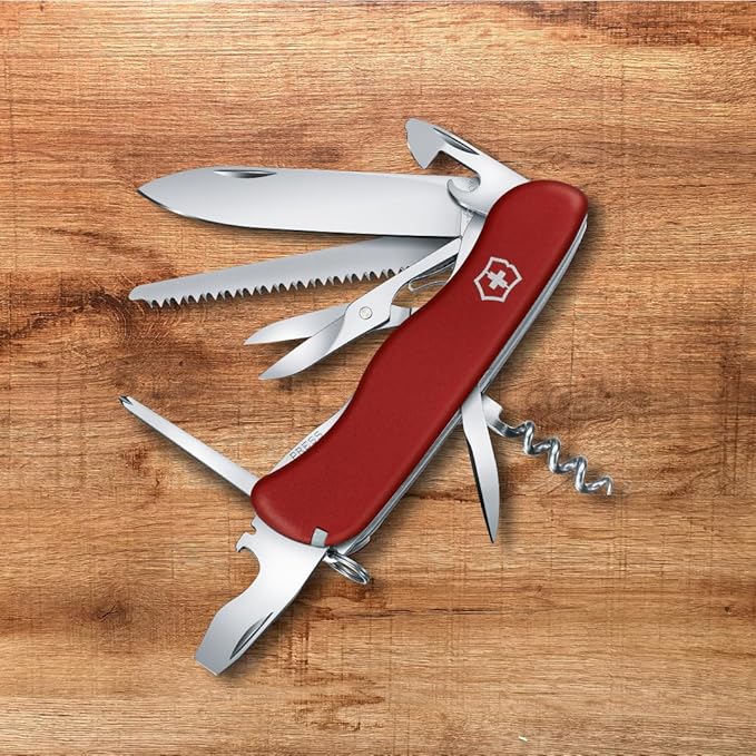 Victorinox Outrider Swiss Army Knife 14 Function Swiss Made Pocket Knife with Large Knife Corkscrew Scissors and 2 Screwdrivers - Red