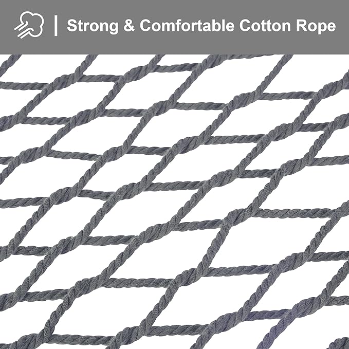 SUNCREAT Double Outdoor Hammock Polyester Rope Hammock with Strong Spreader bar Gray