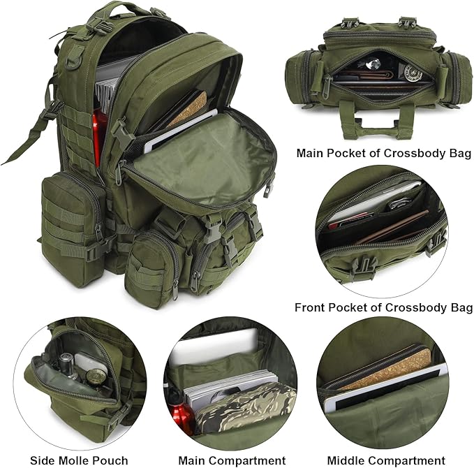 Tactical Backpack for Men Women Large Waterproof Military Backpack Detachable Molle Backpack Army Assault Pack (Green)
